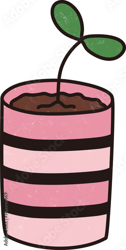 pink pot with sprout, cartoon style clip art preview