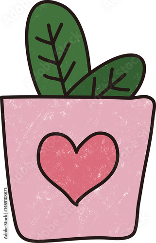 pink pot with heart and green leaves clip art preview