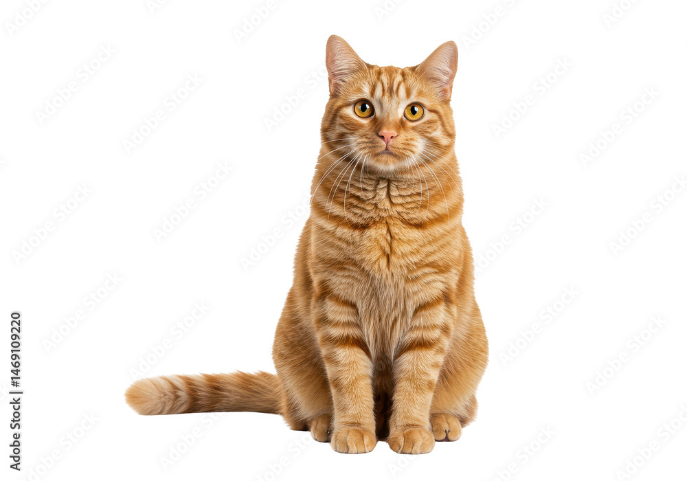 Ginger tabby cat seated isolated on transparent png Ginger tabby cat seated isolated on transparent png