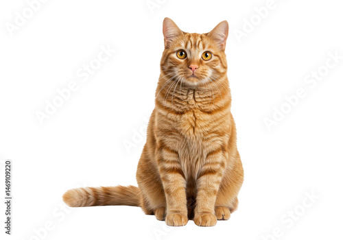 Ginger tabby cat seated  isolated on transparent png