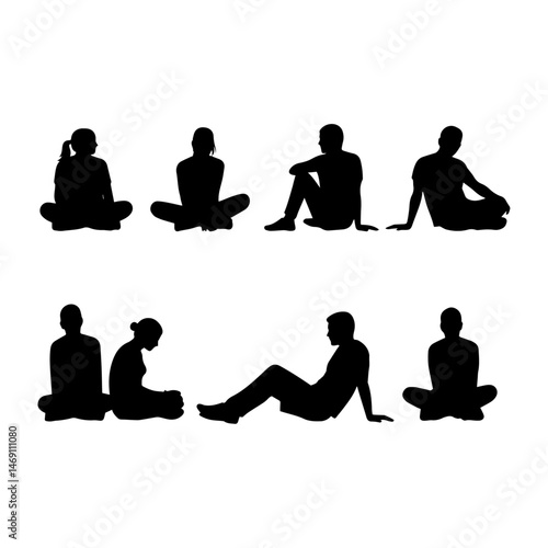 Minimal Hand Drawn Vector Illustrations of Seated People for Architectural Use Featuring Human Figures in Chairs and Benches for Floor Plans Elevations and Urban Designs

