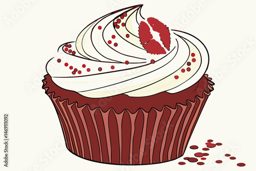 39 a delicious red velvet cupcake with sweet cream cheese frosting, a red lipstick, sparkly glitter, high detail, soft lighting, photorealistic, studio shot, 8k