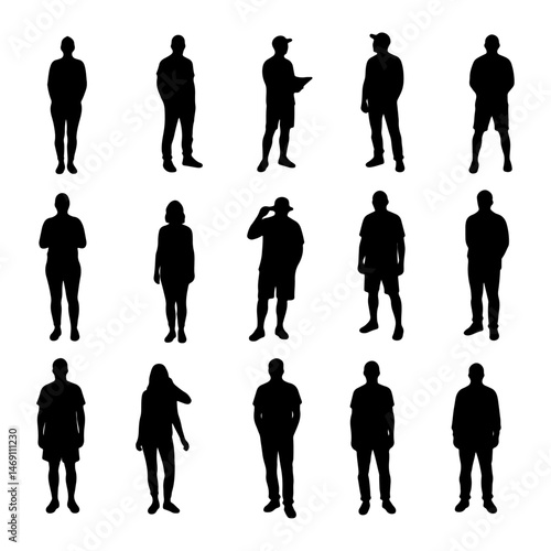 Hand Drawn Minimal Human Figures for Architectural Vector Art Featuring People in Walking and Standing Poses for Floor Plans CAD Drawings and Urban Layouts

