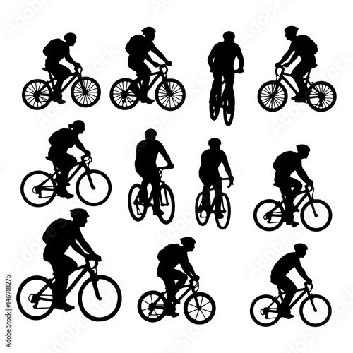 Architectural People Vectors in Cycling Poses Minimal Hand Drawn Style Illustrations of Bicyclists for Urban Layouts Site Plans and Elevation Presentations

