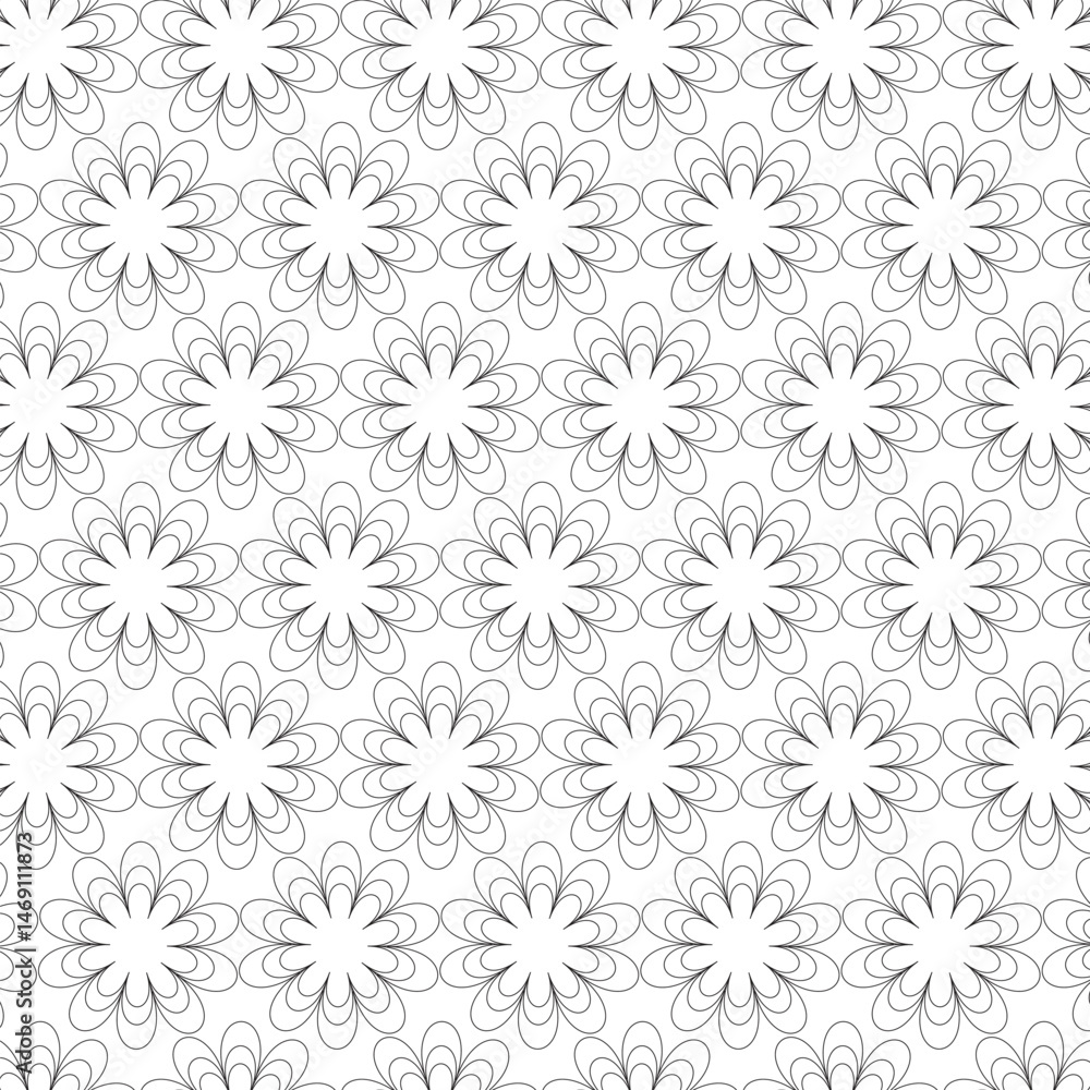 Abstract Seamless Pattern with Linear Flower Design Abstract Seamless Pattern with Linear Flower Design