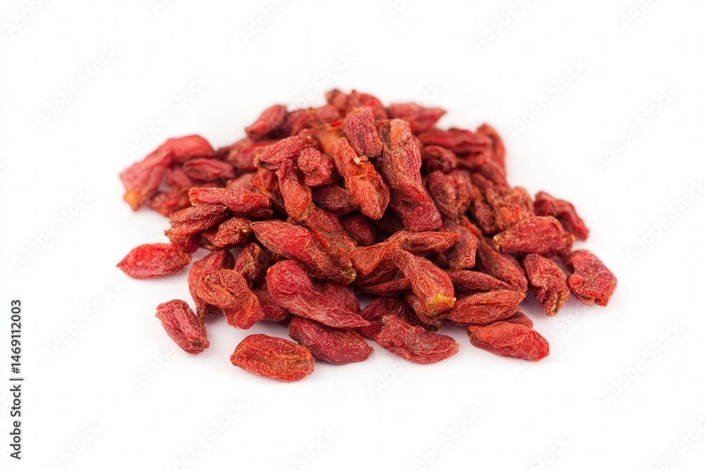 Pile of dried goji berries on clean white background
Pile of dried goji berries on clean white background