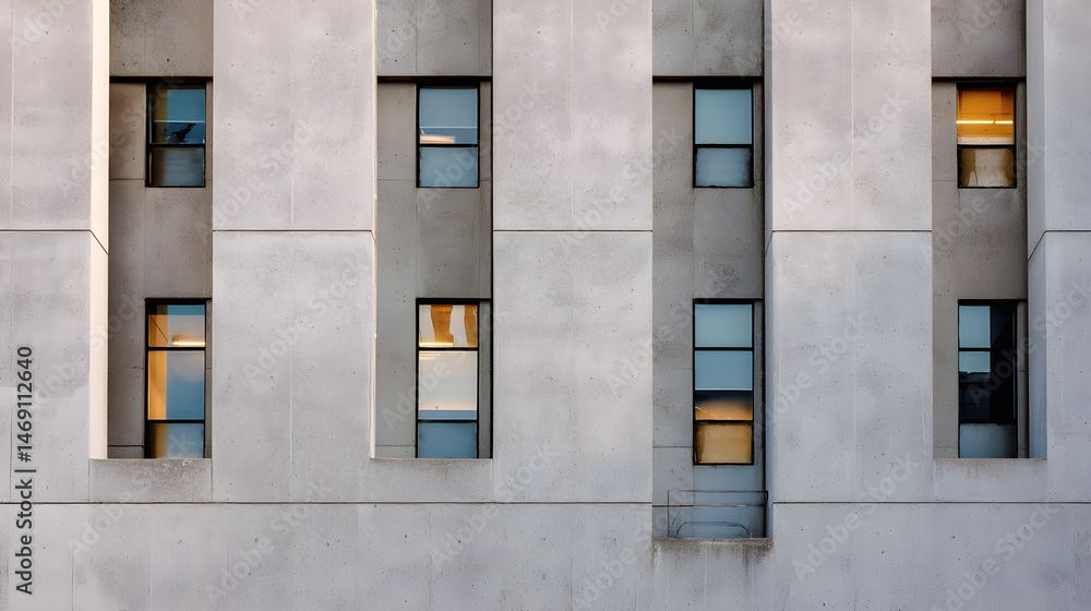 Fototapeta premium Facade of concrete building with abstract window arrangement