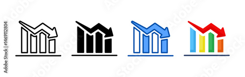 Decrease icon set bundle. Multi style icon collection perfect for websites, apps, and presentations. Simple vector icon collection