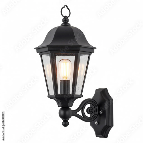 Elegant Black Outdoor Wall Lantern with Glass Panels and Edison Bulbs