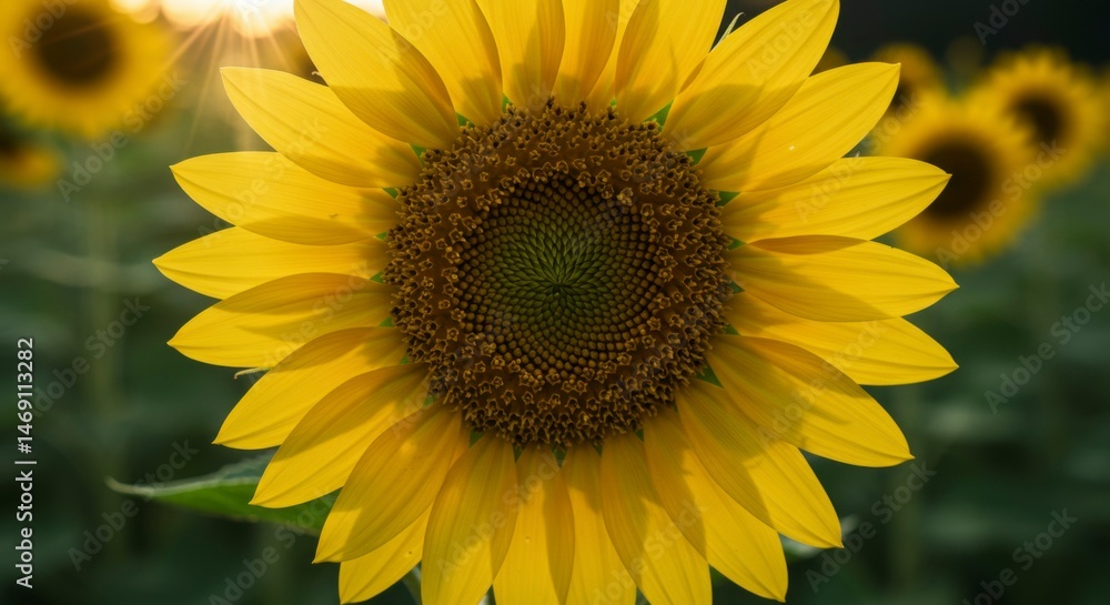 Fototapeta premium Sunflower in field, golden glow