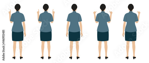 Female Character Back View with Hand Gestures - Vector Set for Presentation, Education, and Infographics.