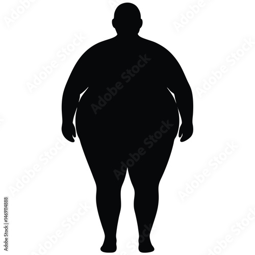 A black silhouette shows a very obese man standing upright directly facing forward