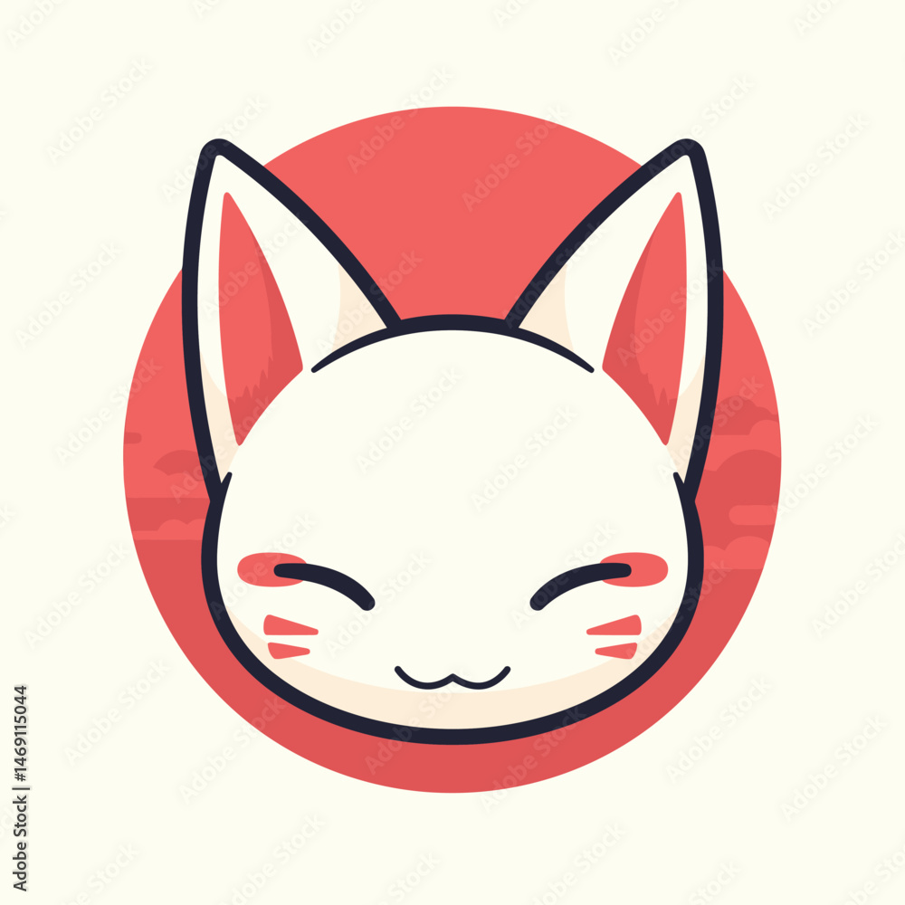 Cute Kitsune mask design, white with red details and happy expression. Cute Kitsune mask design, white with red details and happy expression.