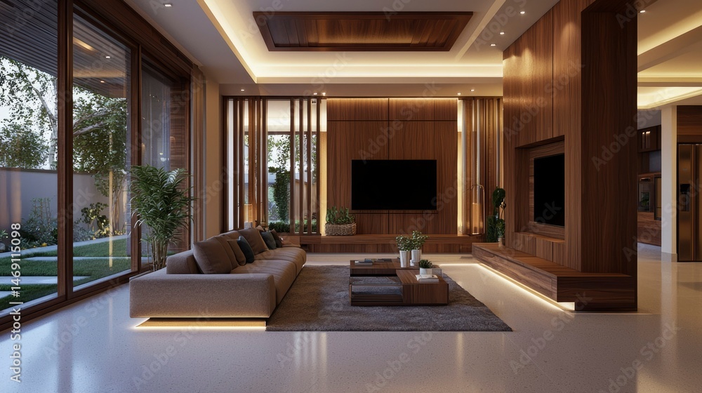 Fototapeta premium Modern wooden living room design