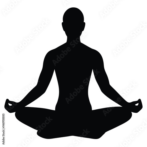Silhouette shows person meditating peacefully in a lotus position, achieving balance and harmony