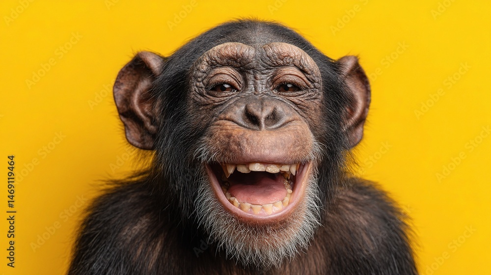 Naklejka premium Happy Chimpanzee Laughing with Wide Grin and Visible Teeth Expression