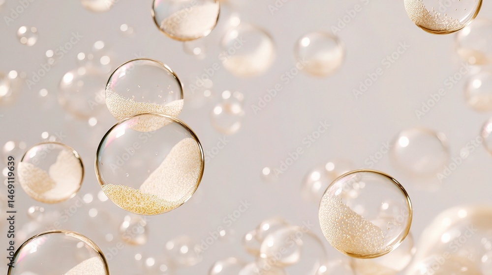 Fototapeta premium Creamy Soap Bubbles Floating on White Background in Soft Focus