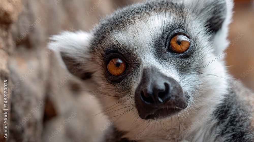 Fototapeta premium Playful Lemur Face Close Up Capturing Curious Expression