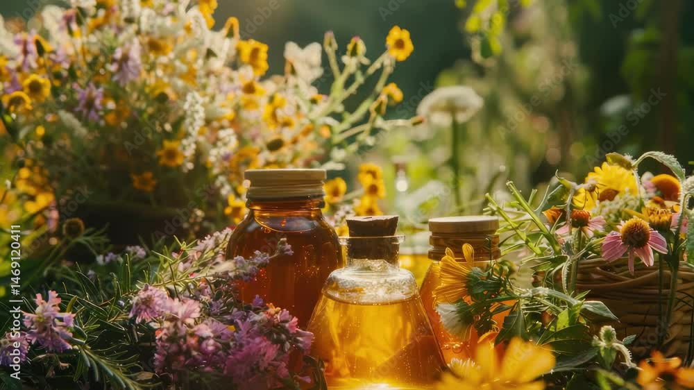 close-up of a jar of honey from medicinal flowers. Selective focus close-up of a jar of honey from medicinal flowers. Selective focus