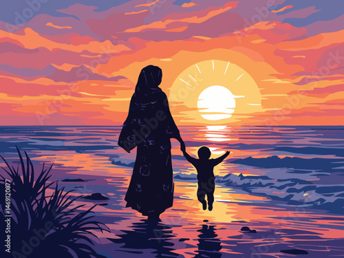 Mother's Day Special - Mother Child Love - Bonding and Relationship Vector Illustration