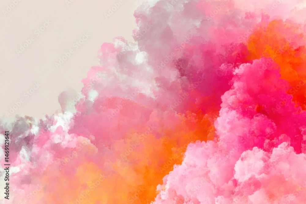 Fototapeta premium Abstract painting with pink orange and white color clouds