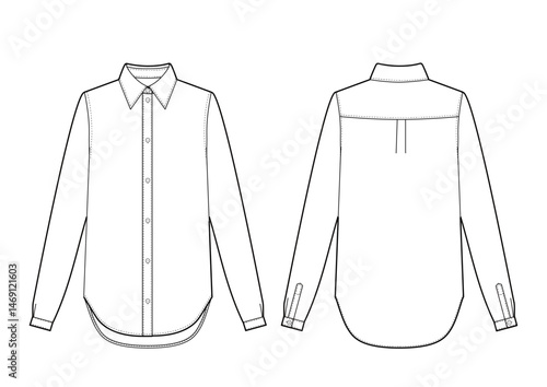 Basic long sleeve shirts technical flat drawing for fashion design
