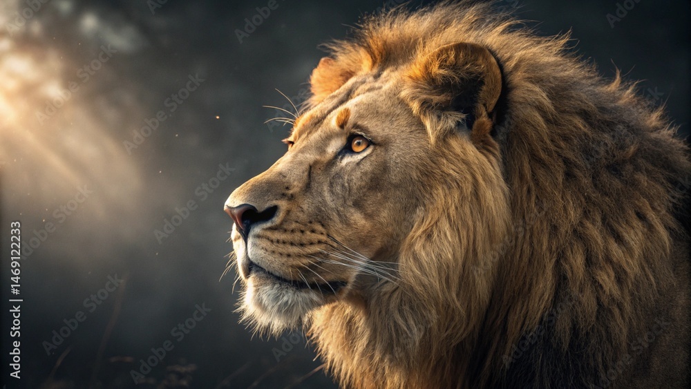 Fototapeta premium Majestic Gaze: The Lion King in Photorealistic Glory