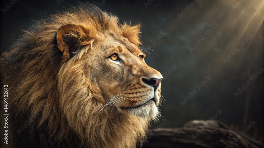 Fototapeta premium Majestic Gaze: The Lion King in Photorealistic Glory