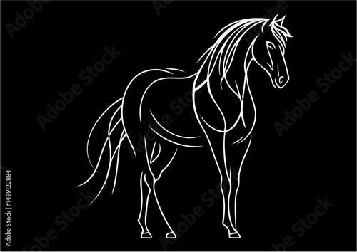 Elegant Horse Silhouette Vector Art, Graceful horse silhouette in motion, ideal for farm, wild, ranch, or animal-themed design and decoration.