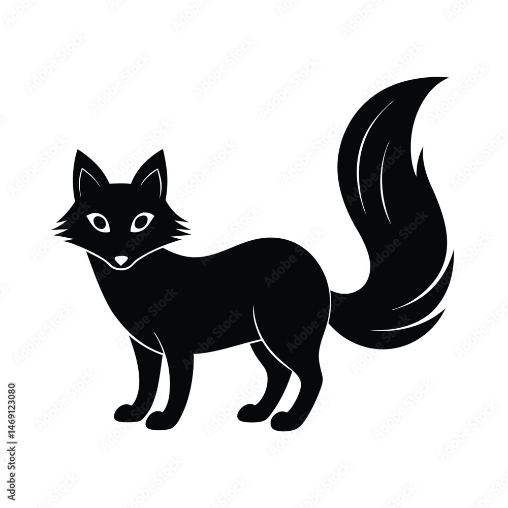 Obraz premium arctic fox with fluffy tail vector silhouette