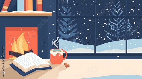 Wallpaper Mural Cozy Winter Fireplace Reading. Torontodigital.ca