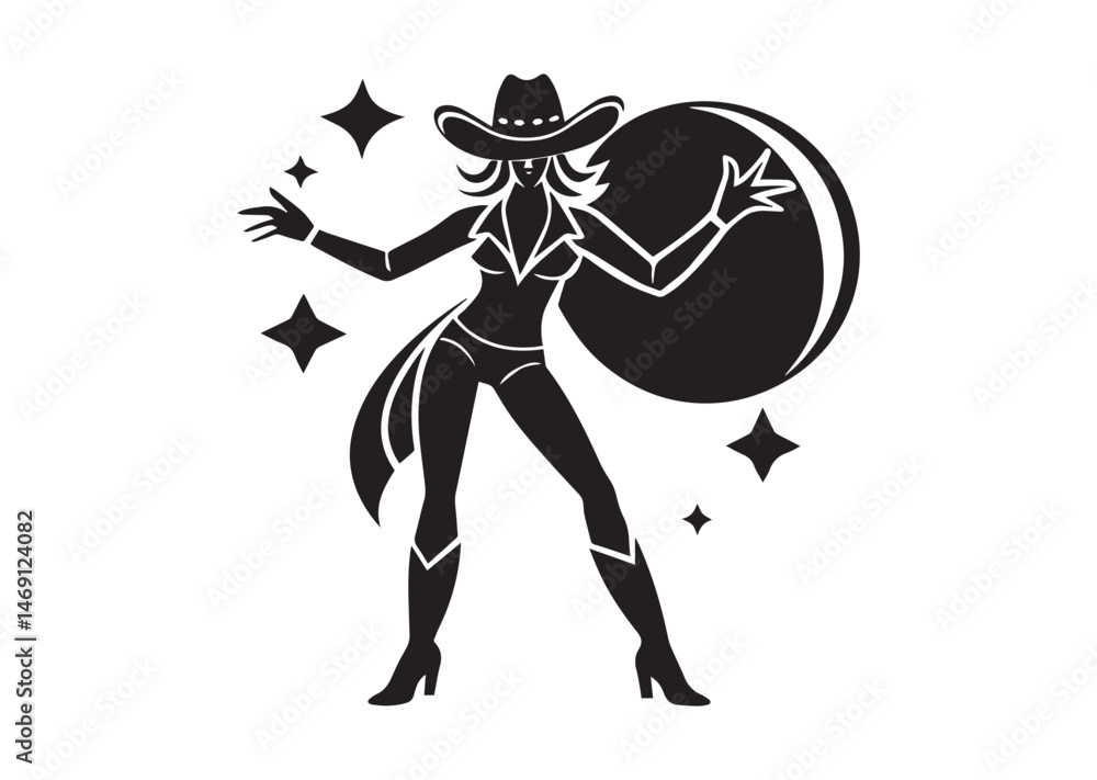 Fototapeta premium Disco Cowgirl Silhouette Vector Bachelorette Design