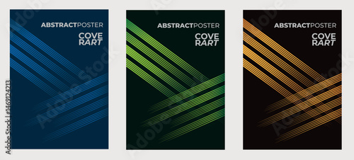 Modern abstract posters featuring diagonal lines and particle effects, creating a dynamic and visually appealing design