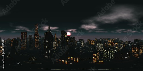 HDRI. Equirectangular projection. Spherical panorama., Night city, Cityscape, Environment map
3d rendering