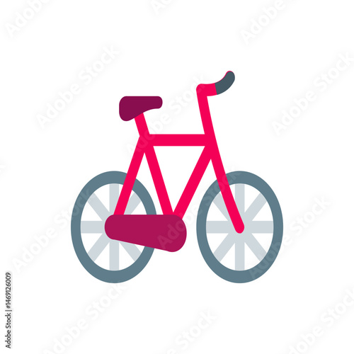 Illustration of a pink bicycle with gray wheels and seat, showcasing a simple and modern design aesthetic