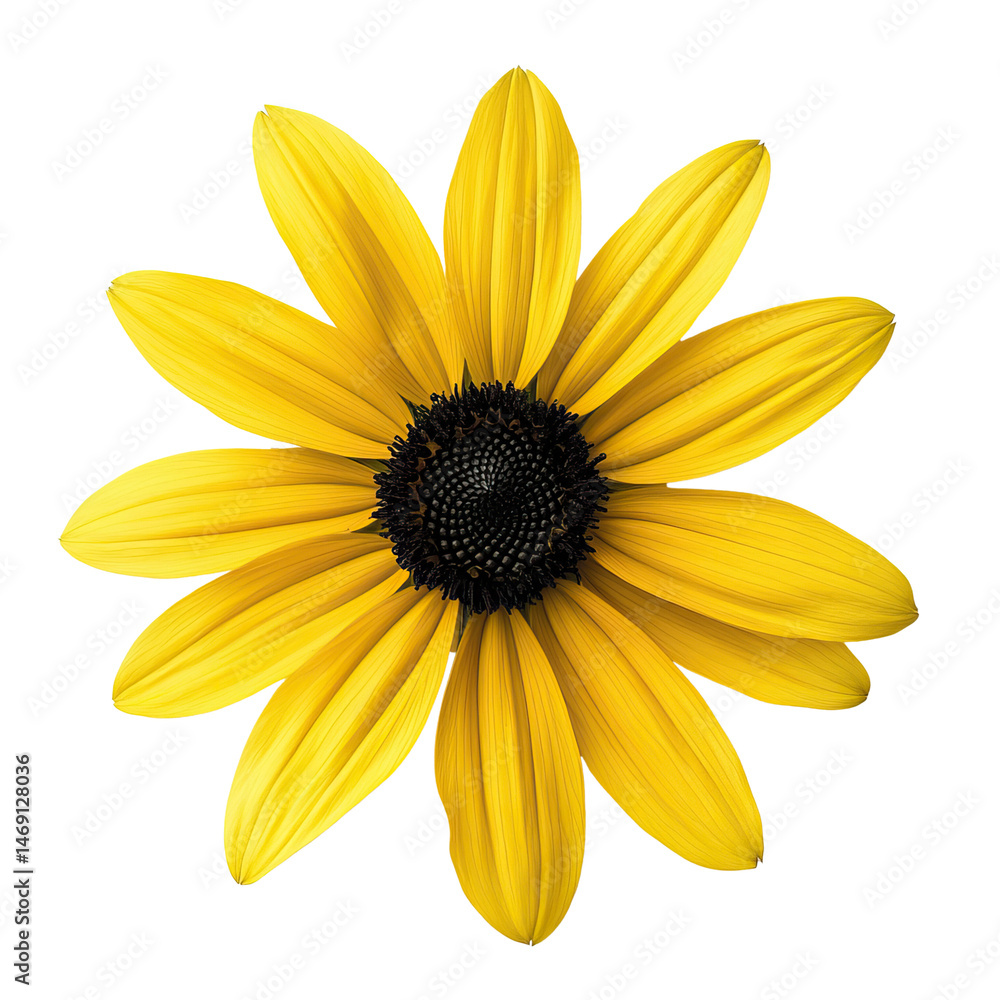 Obraz premium Radiant Yellow Rudbeckia Flower with Dark Center, Capturing the Essence of Summer's Beauty - Isolated on Transparent Background PNG