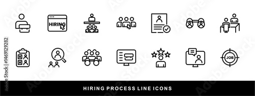 Hiring Process Line Icons. Recruitment, Job Application, Interview, Candidate Selection Vector Set