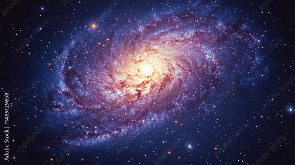 Obraz premium Majestic galaxy with vibrant colors, shining stars, and deep cosmic beauty in the vast universe. A stunning view of deep space.