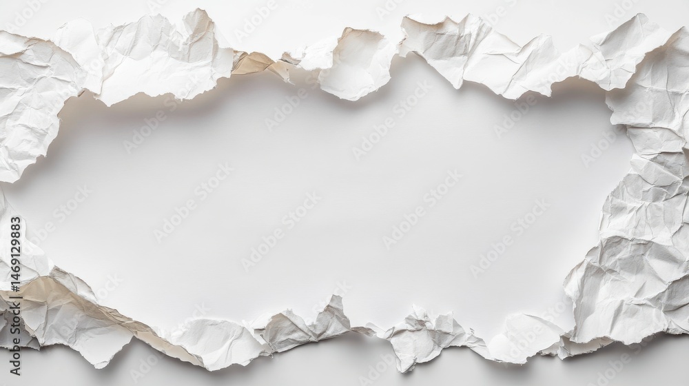Fototapeta premium White Crumpled Paper Frame on White Background