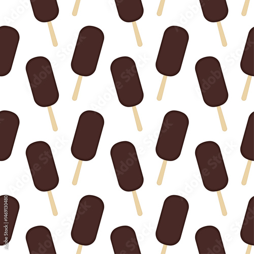 Ice cream seamless pattern for fabric and textile. Brown chocolate popsicle on white background. Vector illustration. Print for packaging and wrapping paper. Summer ornament for gift bag.