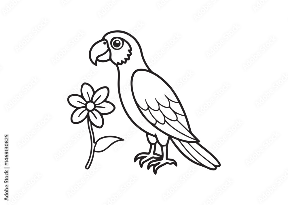 Obraz premium Parrot With Flower Coloring Page Vector
