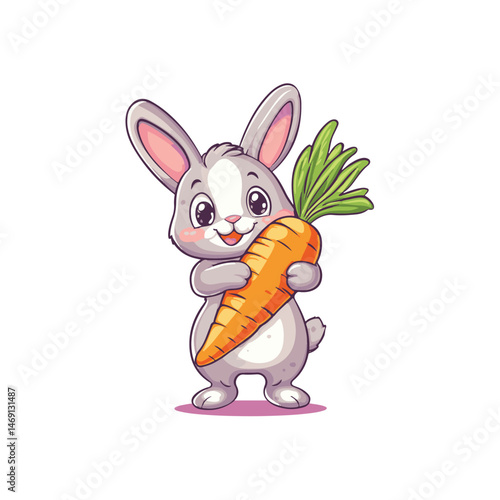 cute rabbit mascot hugging carrot