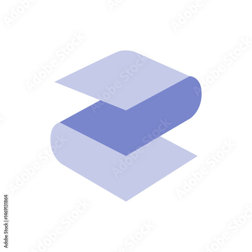 Isometric illustration of two overlapping planes with rounded edges in light and dark purple hues design