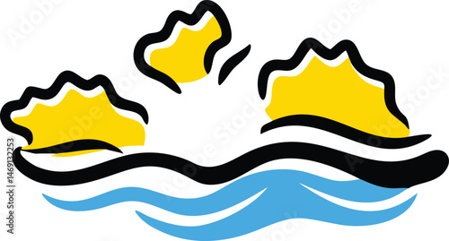 Vector illustration of a summer sun shining over the blue ocean waves, a design blending the heat of fire with the cool sea