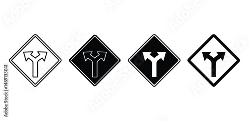 Two Way Sign Icon Black and White Directional Vector Graphic Design Set 