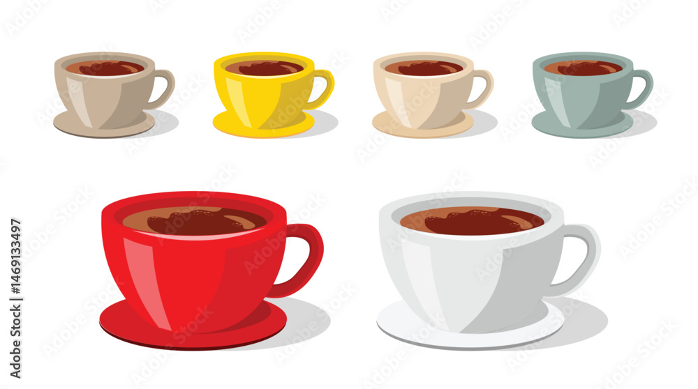 Set of Colorful Coffee Cups Filled with Coffee on White Background Set of Colorful Coffee Cups Filled with Coffee on White Background