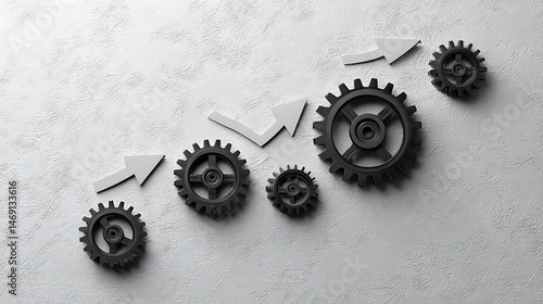 Minimalist gears and arrows, symbolizing business process reengineering and the improvement of operations .