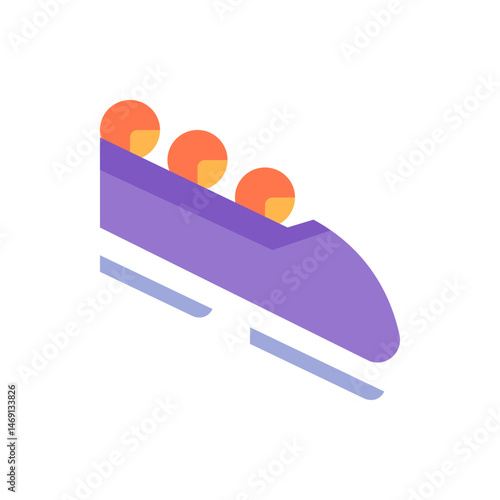 Illustration of a purple bobsleigh with three orange balls on top against a white background view