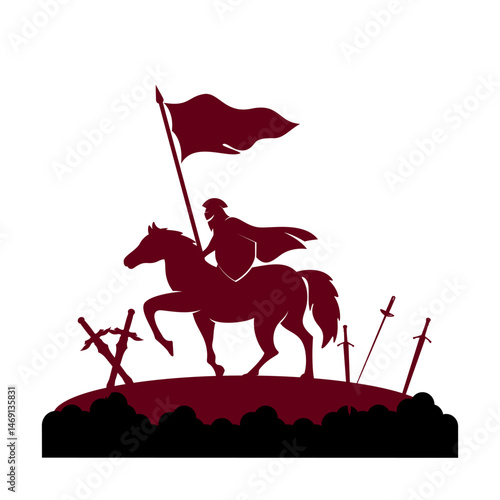 vector illustration of a knight riding a horse on the battlefield