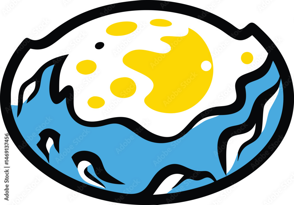 Vector art illustration of a yellow fried egg, a healthy breakfast food icon on a plate, in a simple cartoon design Vector art illustration of a yellow fried egg, a healthy breakfast food icon on a plate, in a simple cartoon design
